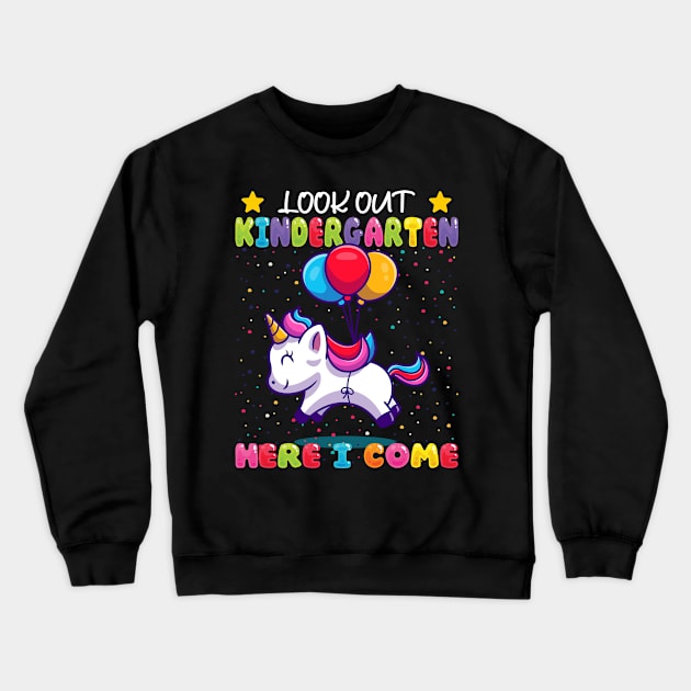 Kindergarten Here I Come Unicorn Enrollment Crewneck Sweatshirt by auviba-design